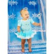 Frozen Light Blue Baby Bodysuit Light Blue White Pettiskirt & Sparkle Crystal Bling Rhinestone Princess Elsa Print JS3307 